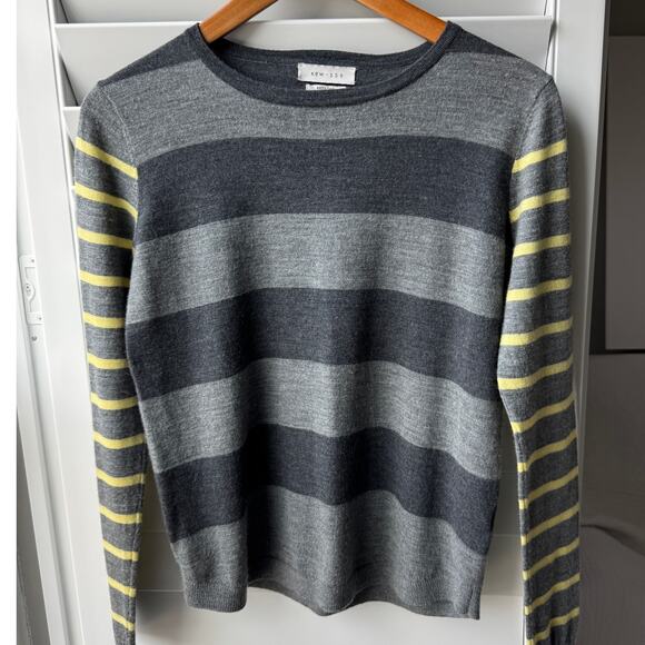 Vintage KEW 159 Sweater Womens M Gray Breton Stripe Pullover 100% Merino Wool - Picture 7 of 11
